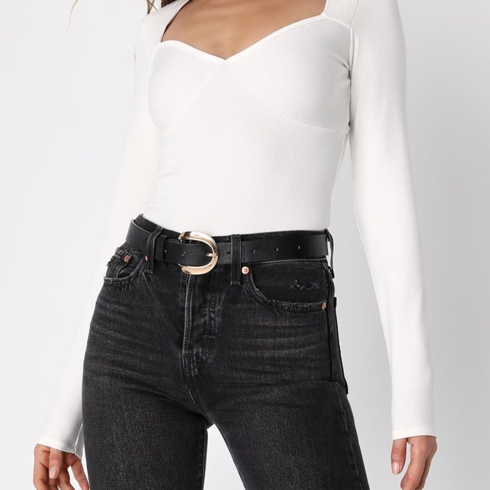 Lulus Here For Good White Ribbed Long Sleeve Top Small, NWT